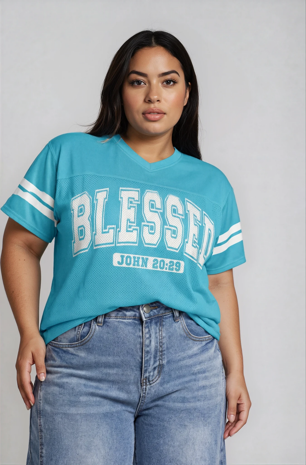 Blue Boxy Blessed Football Jersey