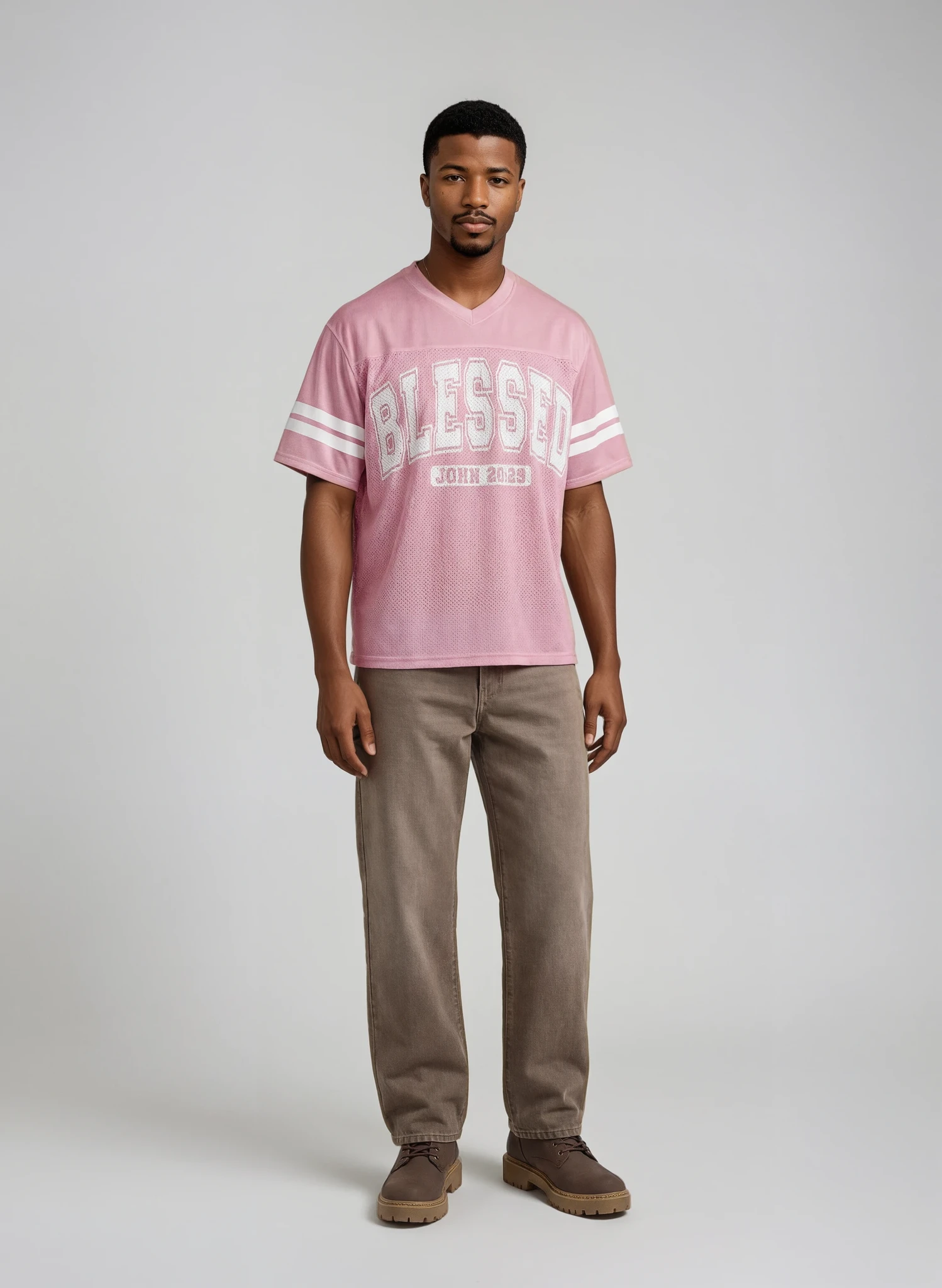 Pink Blessed Jersey – John 20:29 Faith-Inspired Streetwear