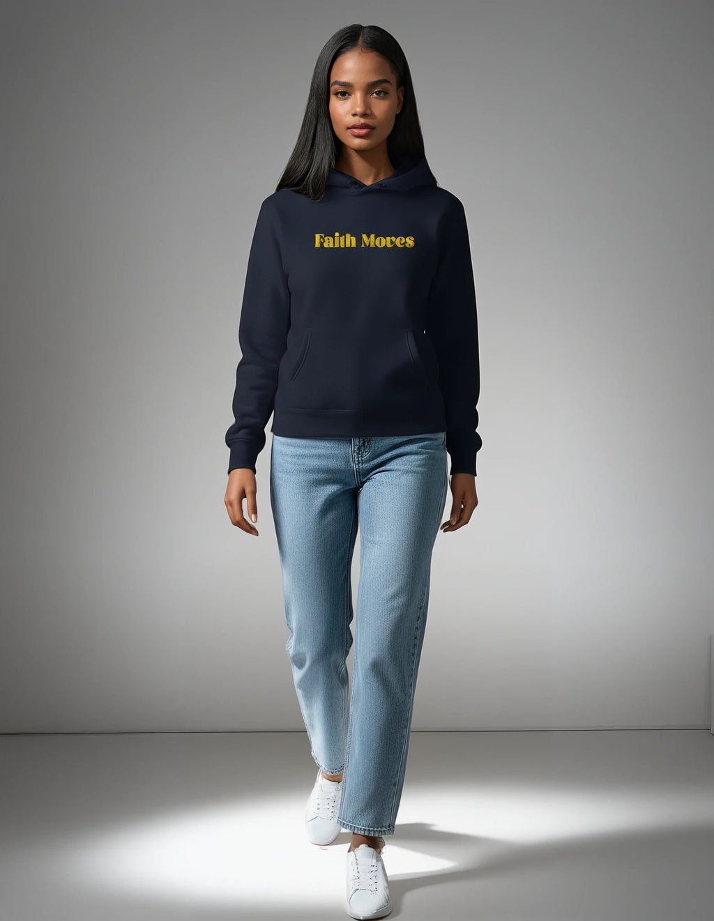 Unisex Navy and Gold Faith Moves Hoodie