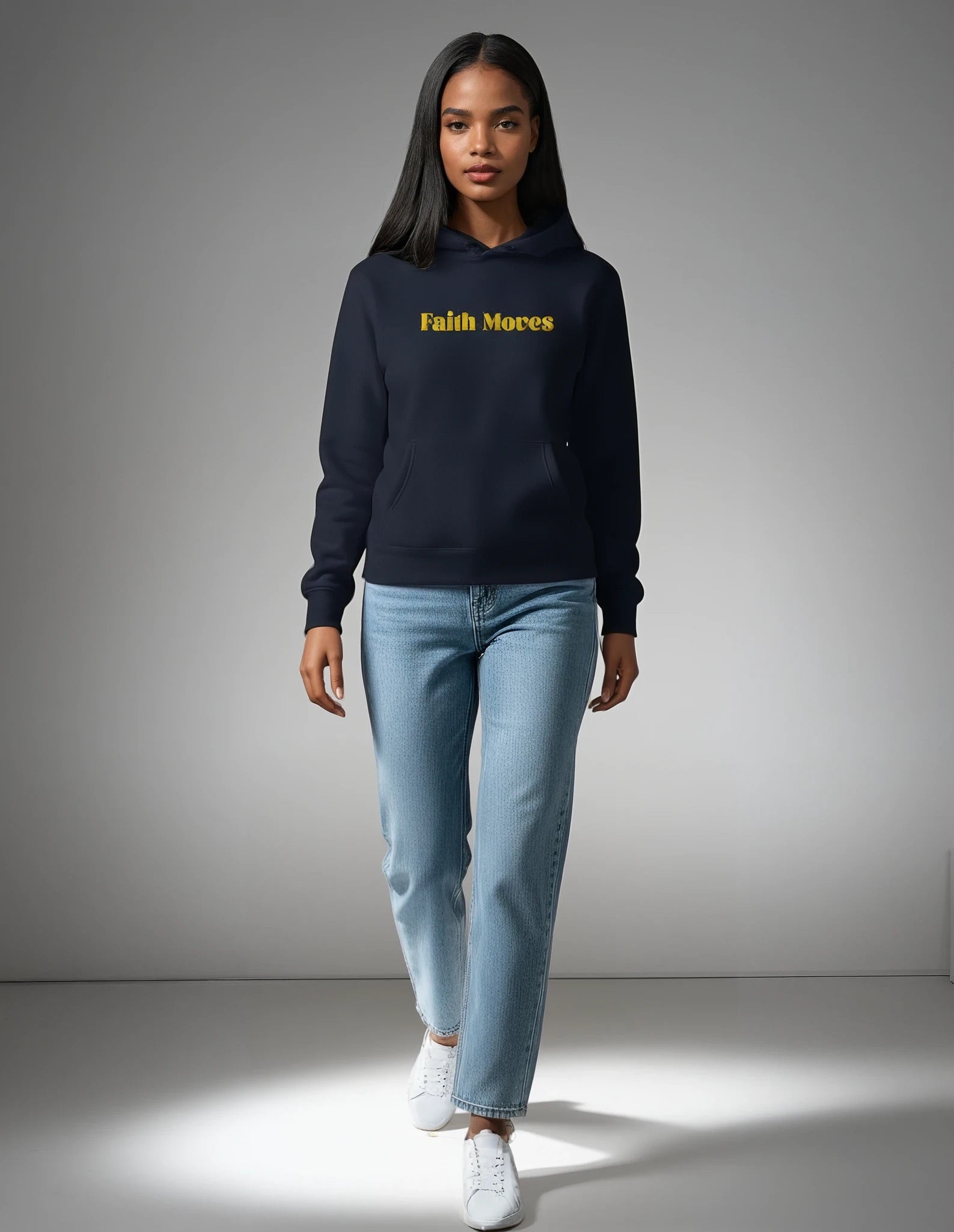 Unisex Navy and Gold Faith Moves Hoodie